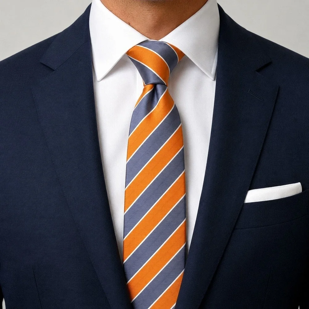 Jos A Bank Tie Silk Orange Purple Gray Striped 3.25